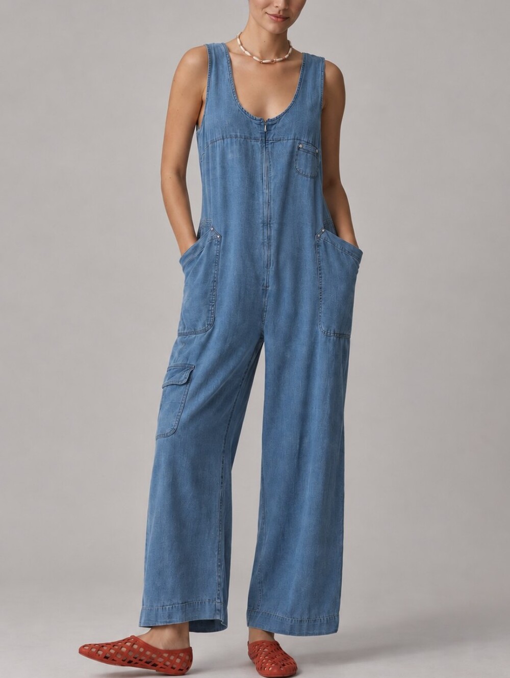 Pilcro Anthropologie Zip front Wide Leg Denim Overalls M Light wash Jumpsuit